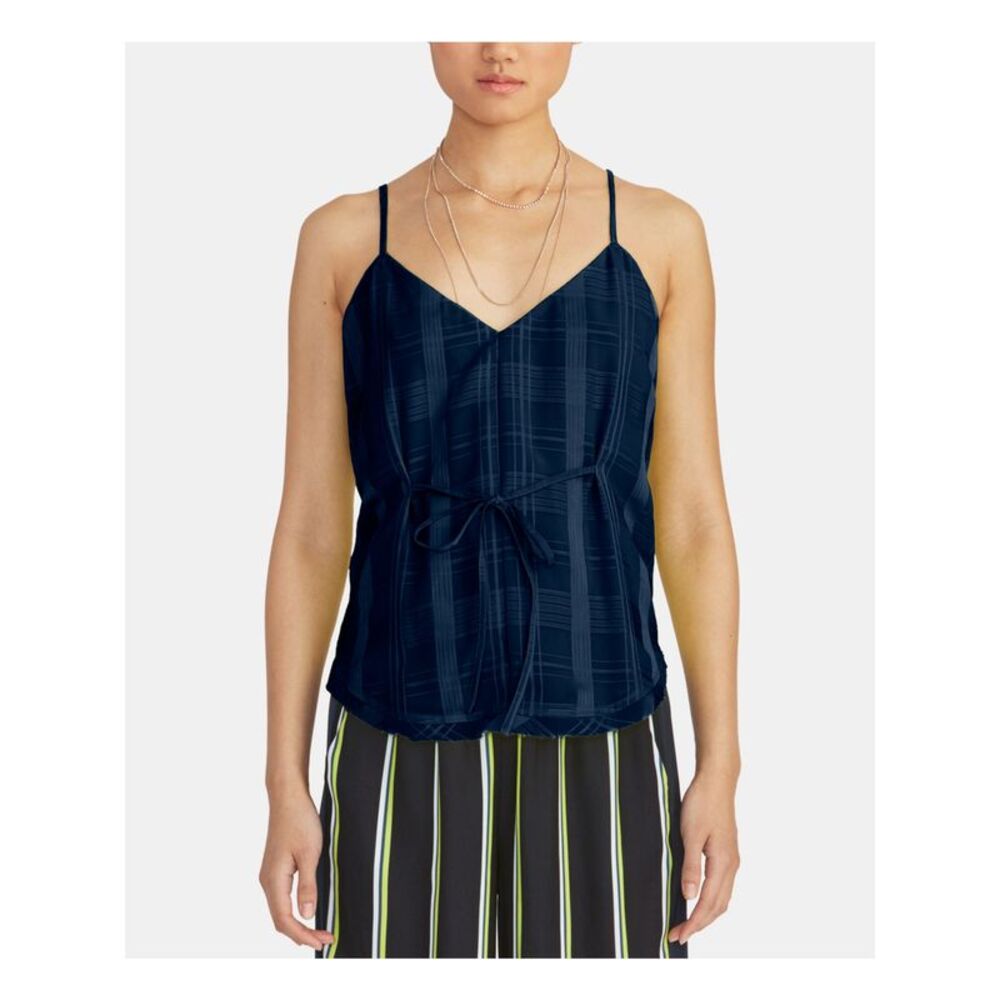 RACHEL ROY Womens Navy Plaid Spaghetti Strap V Neck Top Size: L